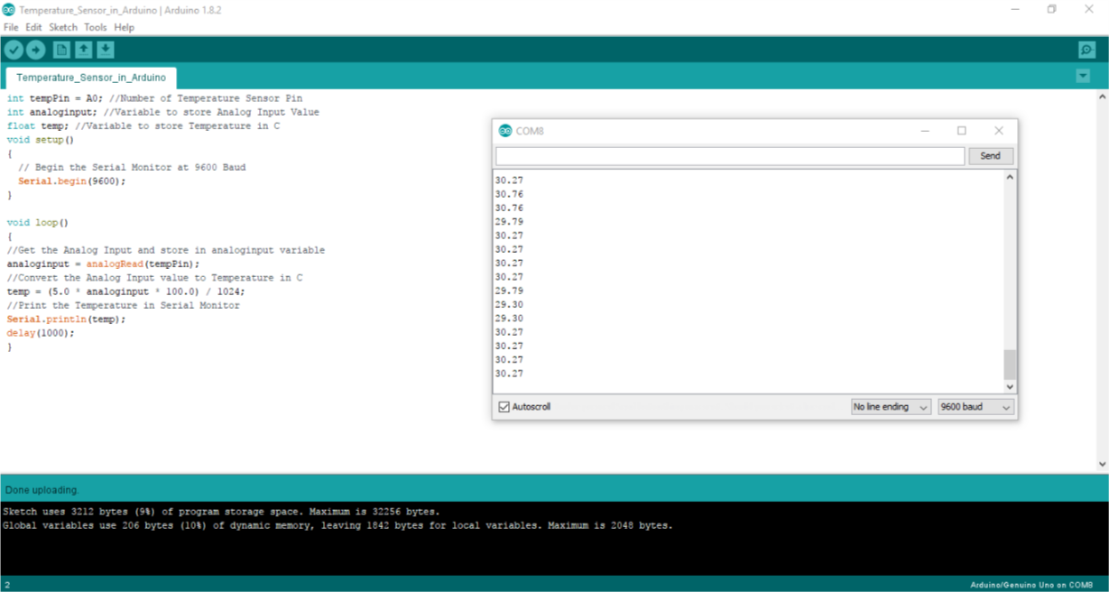 Serial Monitor of Temperature Sensor