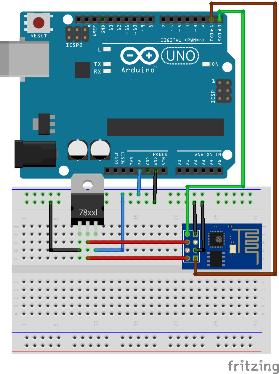 Circuit Diagram of Serial communication between ESP8266 and Arduino