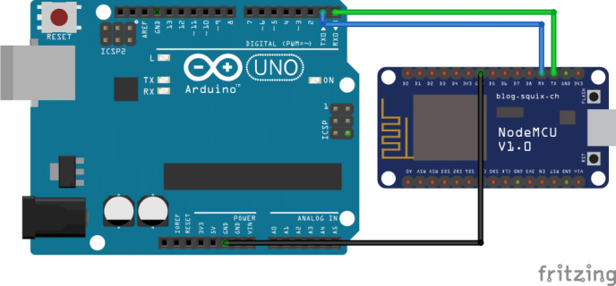 Circuit for Serial communication between NodeMCU and Arduino